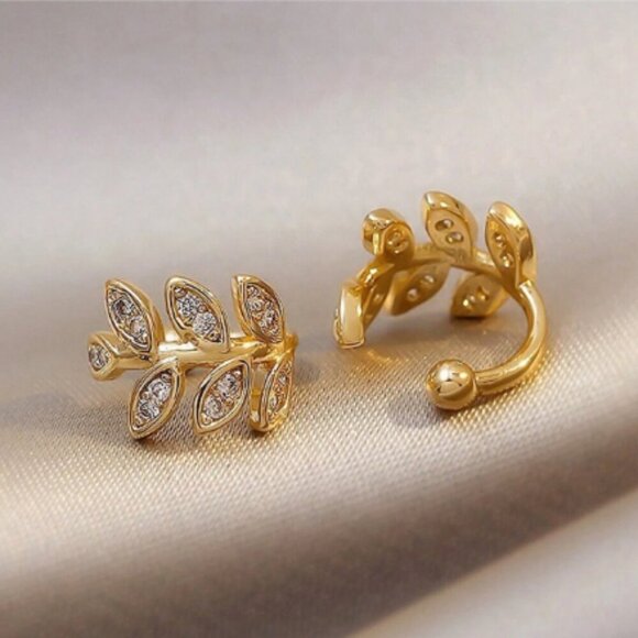 None Jewelry - 1 Leaf Ear Cuffs, golden, summer, casual, earrings, crystals, swimsuit